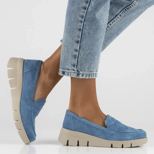 Skórzane półbuty na koturnie Filippo DP6248/24 BL niebieskie