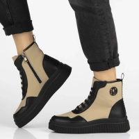 Skórzane botki na platformie Filippo DBT7298/25 BE BK beżowe