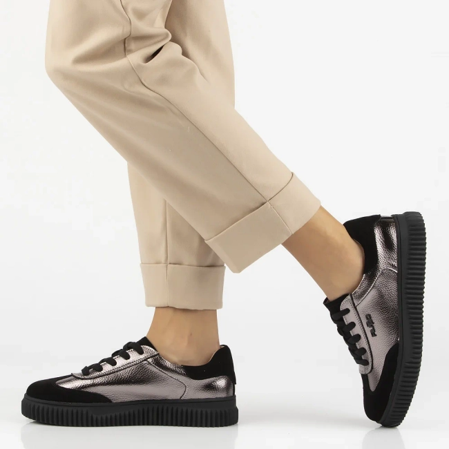 Skórzane sneakersy Filippo DP7123/25 GN gun metal