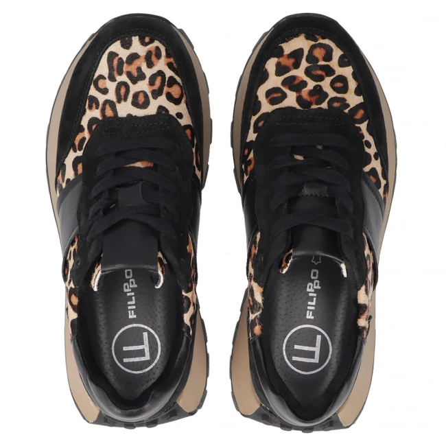 Skórzane sneakersy Filippo DP7112/25 BK LEO czarne