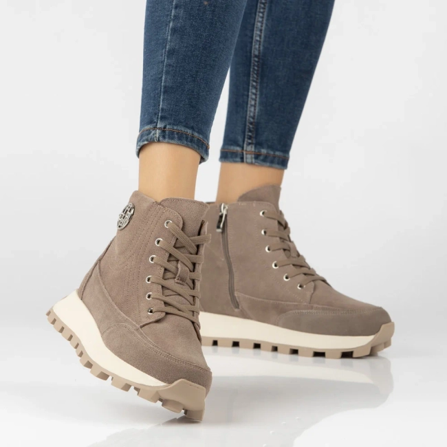 Skórzane botki na platformie Filippo DBT7160/26 TP taupe