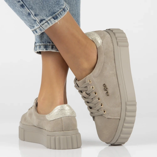 Skórzane półbuty na platformie Filippo DP6110/24 BE szare