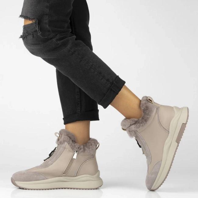 Skórzane botki na platformie Filippo DBT7177/25 BE beżowe