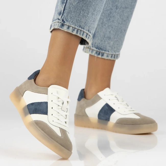 Skórzane sneakersy Filippo DP6770/25 WH BE biało beżowe