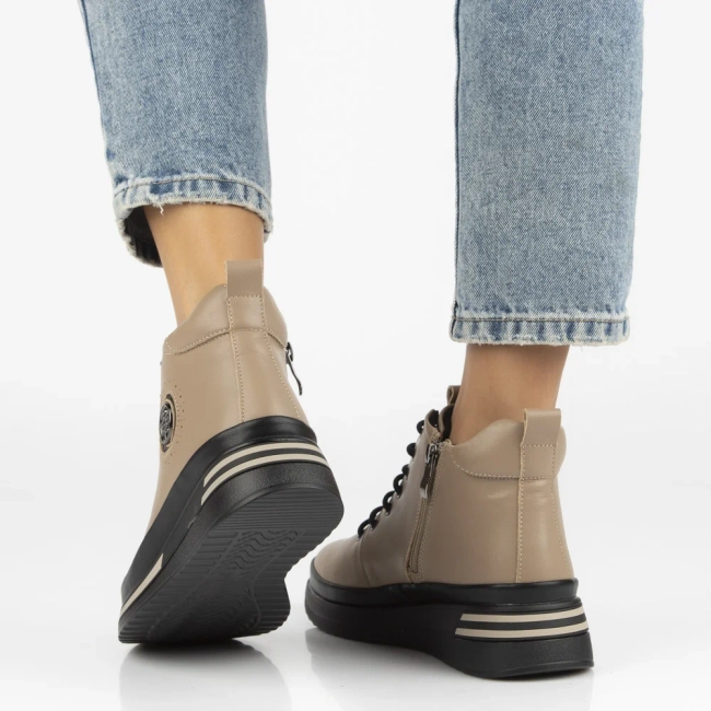 Skórzane botki na platformie Filippo DBT4215/25 TP taupe