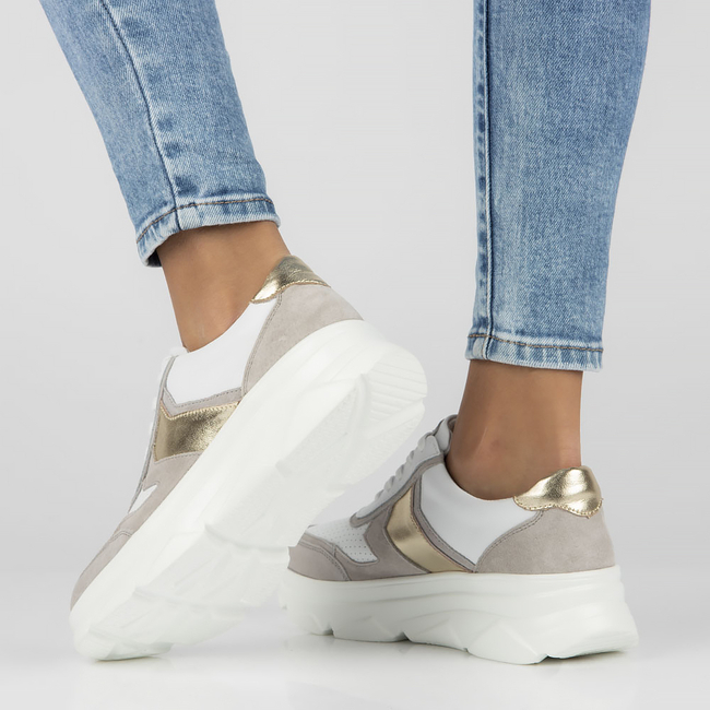 Skórzane Sneakersy Filippo DP4579/23 WH GR biało szare