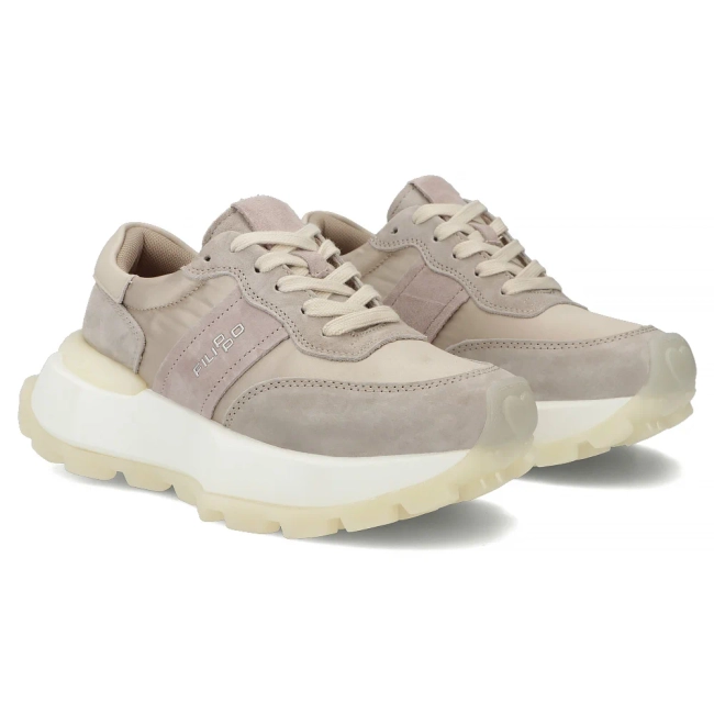 Skórzane sneakersy na platformie Filippo DP7545/26 BE beżowe