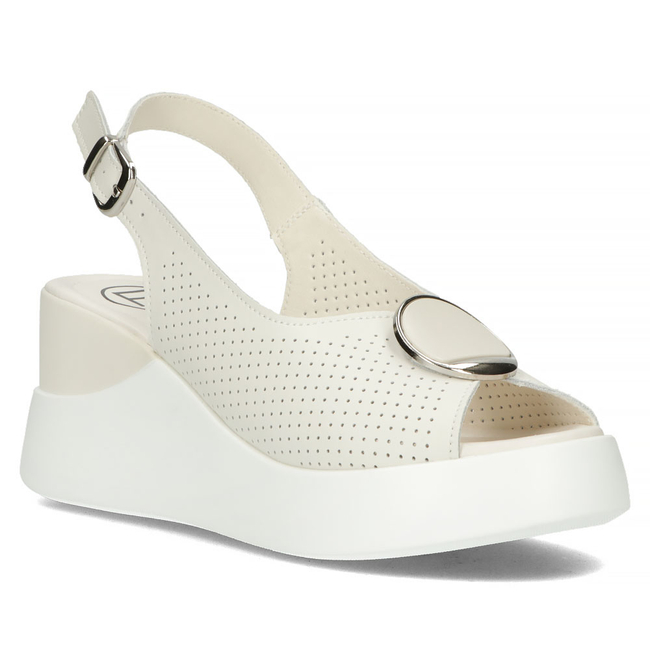 Skórzane sandały na koturnie Filippo DS4406/23 BE beżowe