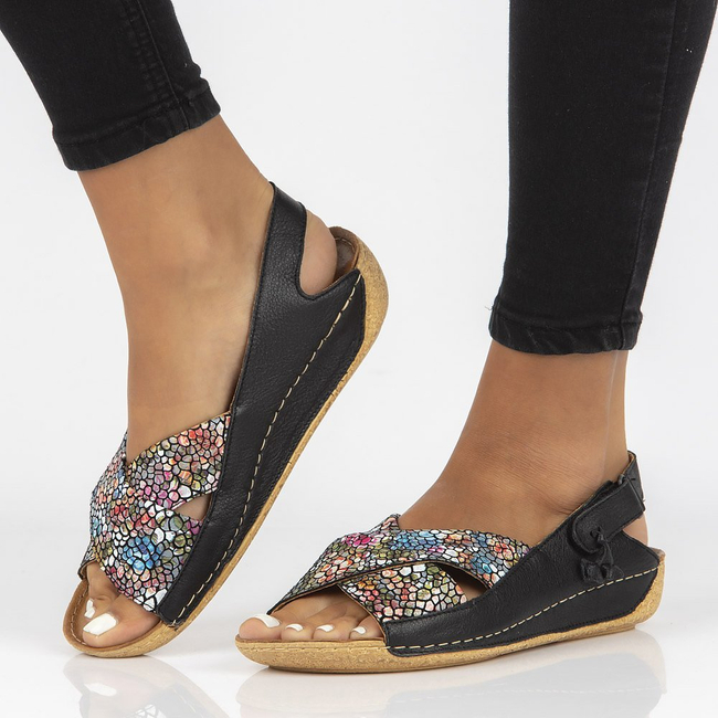 Skórzane sandały Filippo 00994-57/00-5 czarny multikolor