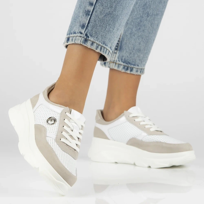 Skórzane Sneakersy Filippo DP6108/24 WH GR biało szare