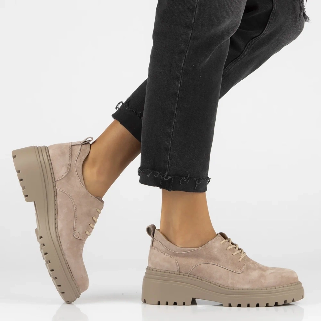 Skórzane półbuty na platformie Filippo DP6123/24 TP taupe