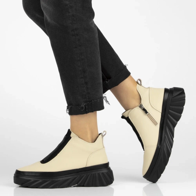 Skórzane botki na platformie Filippo DBT7426/25 BE beżowe