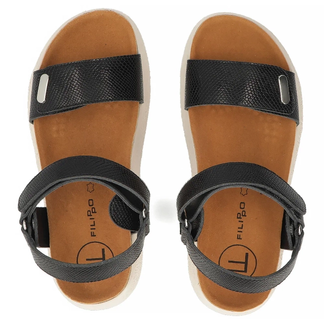Skórzane sandały na platformie Filippo DS7926/26 BK czarne