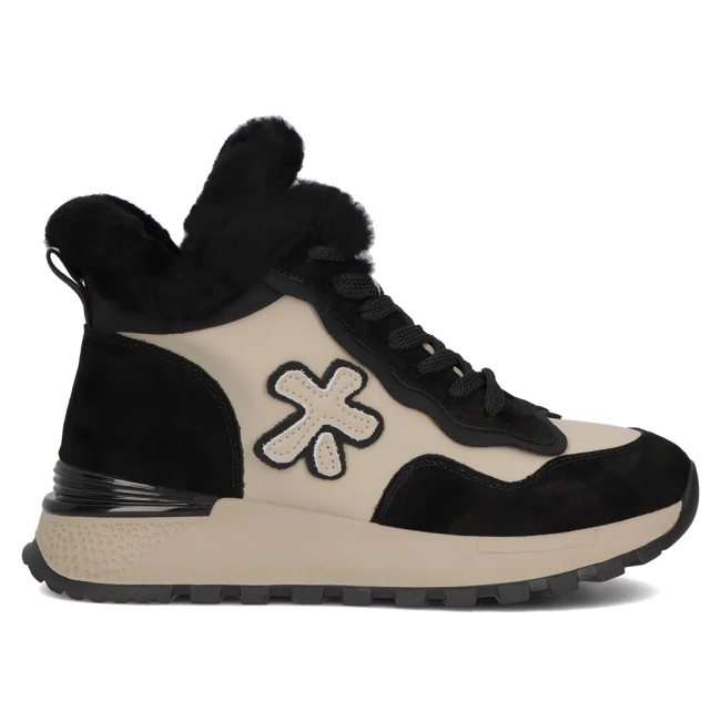 Skórzane trapery na platformie Filippo DBT6522/24 BK GR czarno beżowe