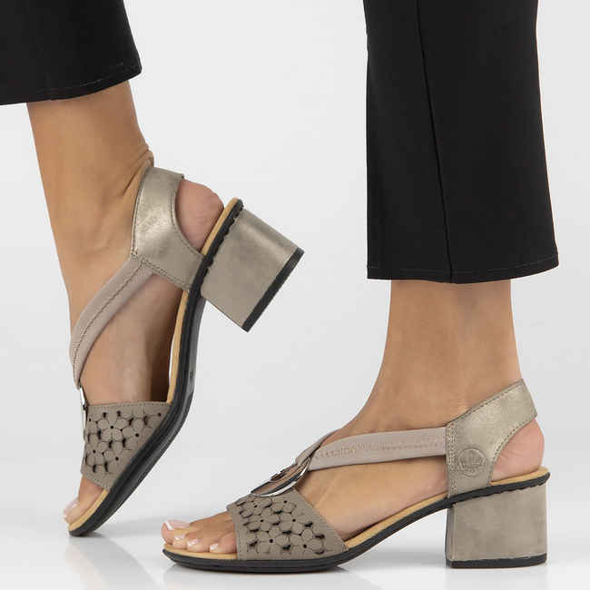 Leather sandals Rieker 64677-64 beige