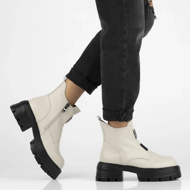 Skórzane botki na obcasie Filippo DBT6432/24 LT BE beżowe