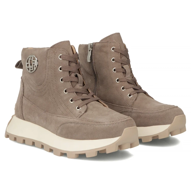 Skórzane botki na platformie Filippo DBT7160/25 TP taupe