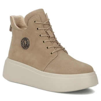 Skórzane botki na platformie Filippo DBT7272/25 BE beżowe