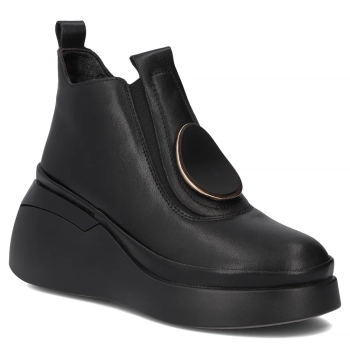 Skórzane botki na koturnie Filippo DBT7419/25 BK czarne
