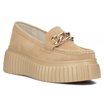 Skórzane półbuty na platformie Filippo DP4450/23 BE beżowe