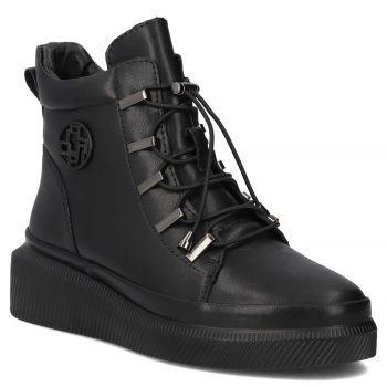 Skórzane botki na platformie Filippo DBT7416/25 BK czarne