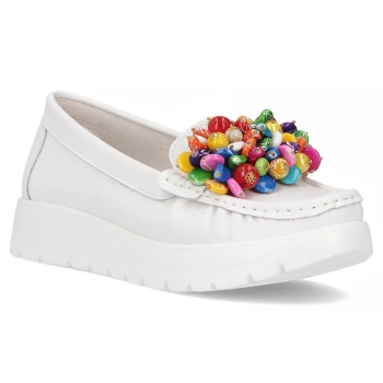 Skórzane mokasyny Filippo DP6828/25 WH białe