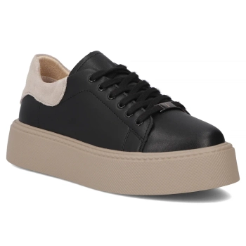 Skórzane sneakersy Filippo DP6119/25 BK BE czarno beżowe