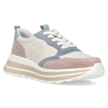 Skórzane sneakersy Filippo DP6787/25 BE BL beżowo niebieskie