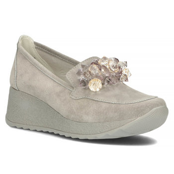 Skórzane półbuty na koturnie  Filippo DP4563/23 GR szare