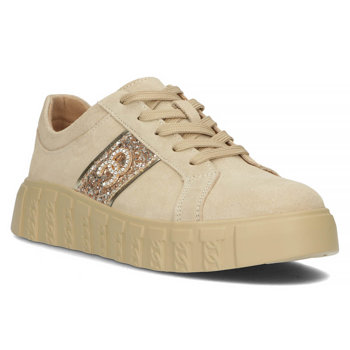 Skórzane półbuty na platformie Filippo DP4587/23 BE beżowe