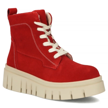 Skórzane botki na platformie Filippo DBT7267/25 RD czerwone