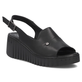 Skórzane sandały na koturnie Filippo DS7880/26 BK czarne