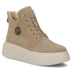 Skórzane botki na platformie Filippo DBT7272/25 BE beżowe