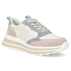 Skórzane sneakersy Filippo DP6787/25 BE BL beżowo niebieskie 