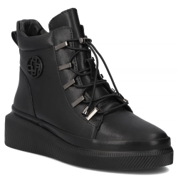 Skórzane botki na platformie Filippo DBT7416/25 BK czarne