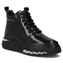 Skórzane botki na platformie Filippo DBT7276/25 BK czarne