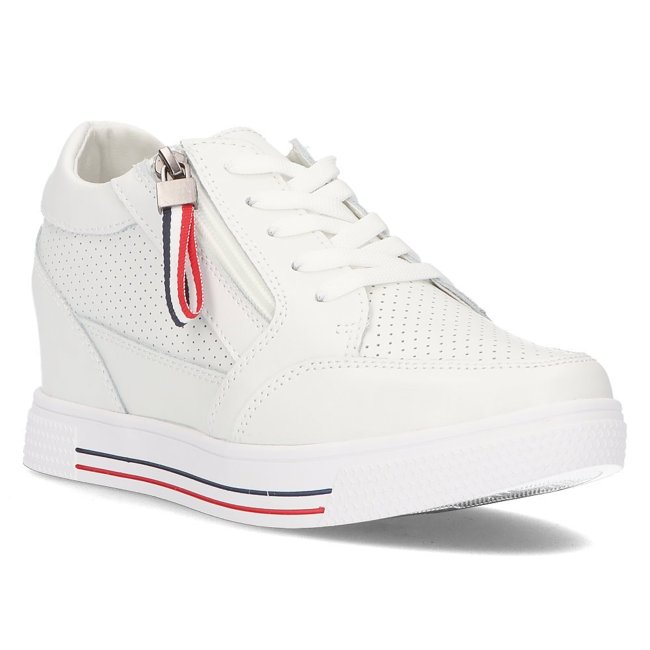 Skórzane Sneakersy na koturnie Filippo DP2350/21 WH białe