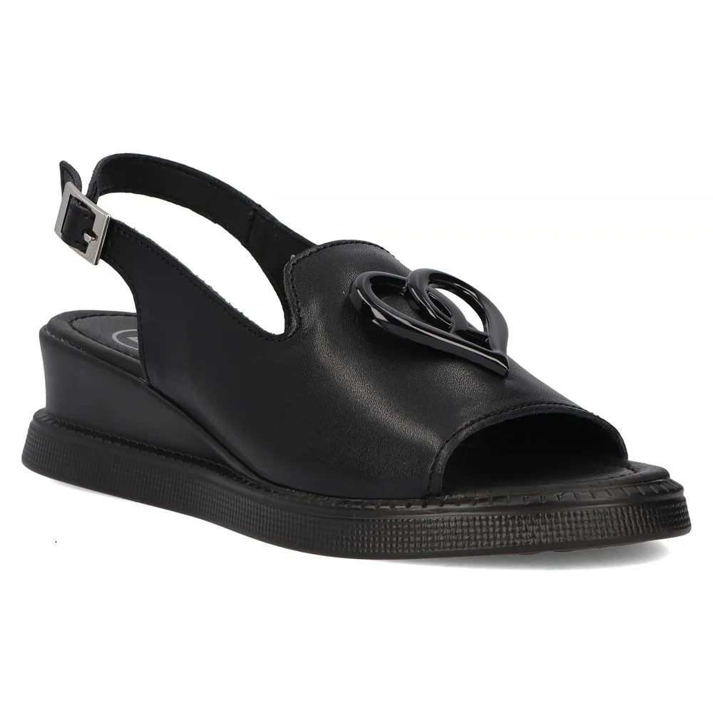 Skórzane sandały na platformie Filippo DS6069/24 BK czarne