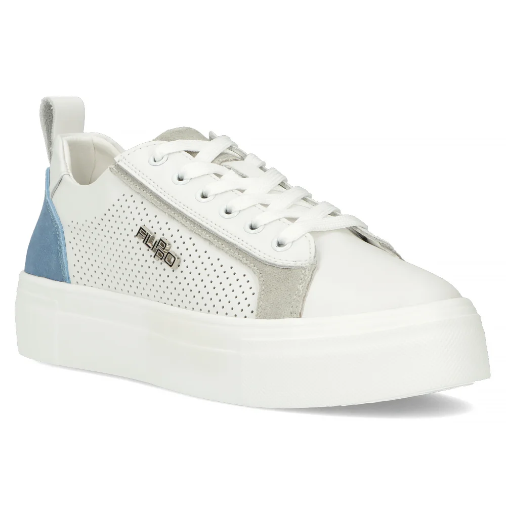 Skórzane sneakersy Filippo DP6040/24 BL GR biało-niebieskie